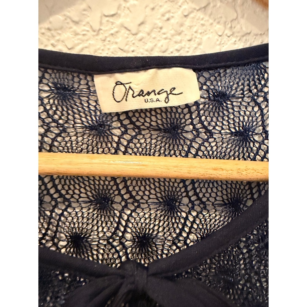 Y2K Navy Blue Lace Tie Front Cardigan Sheer Knit Shrug Top Womens Academia S‎ - Picture 6 of 10
